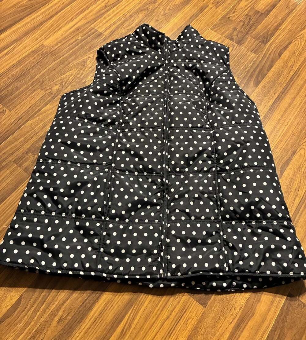 Woman Within Black and White Polka Dot Quilted Puffer Vest